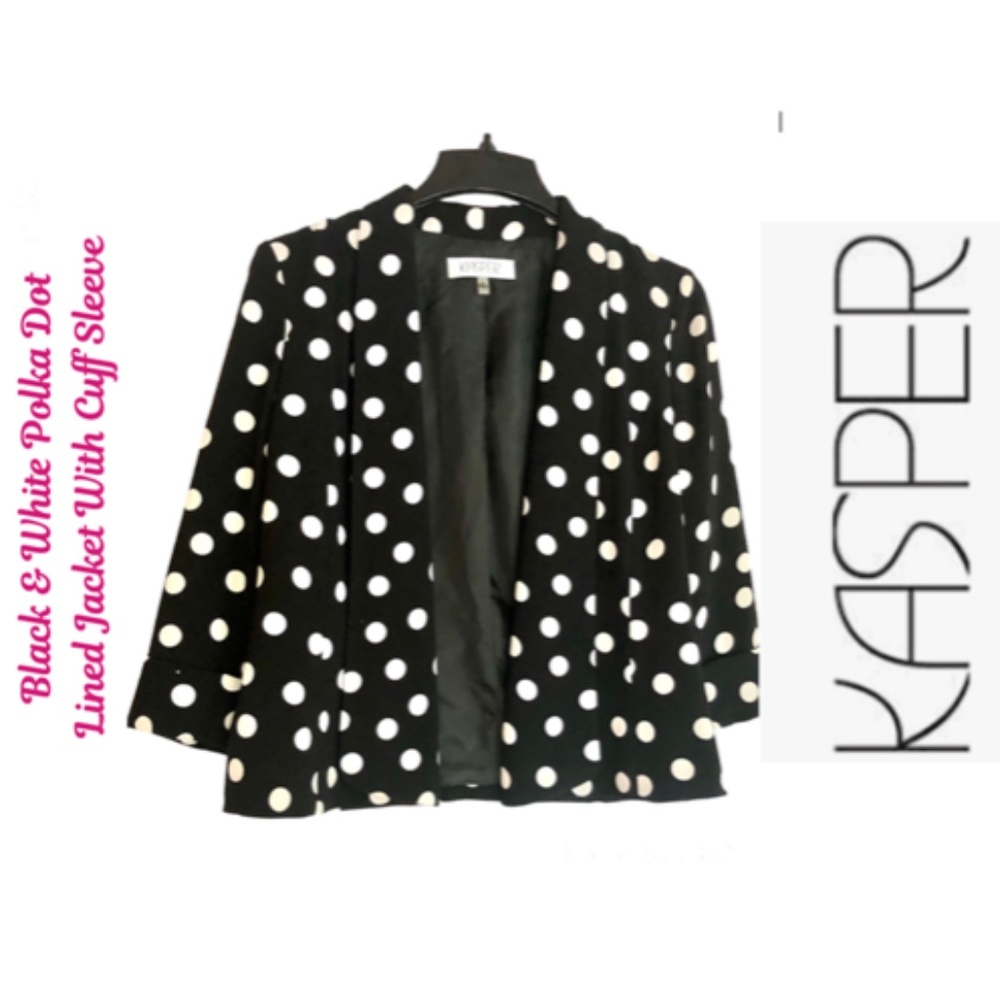 Black & White Polka Dot Cuff Sleeve Lined Jacket